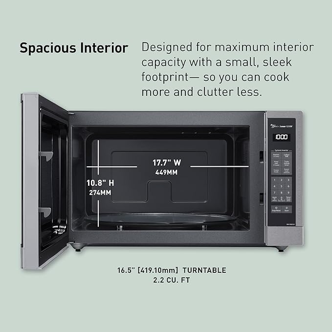 Panasonic Microwave Oven, Stainless Steel Countertop/Built-In Cyclonic Wave with Inverter Technology and Genius Sensor, 2.2 Cu. Ft, 1250W, NN-SN97JS (Silver)