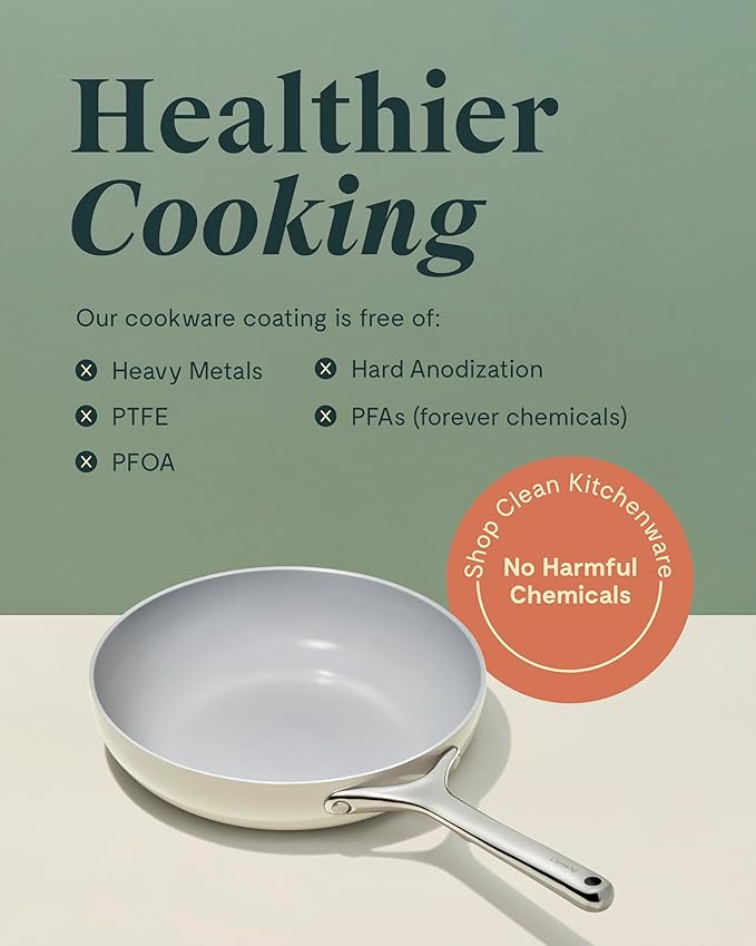 Caraway Ceramic Nonstick Fry Pan Set with Glass Lids – Includes Two 10.5” Fry Pans, One 8” Fry Pan, & Three Lids - Non Toxic, PTFE & PFOA Free - Oven Safe & Compatible with All Stovetops - Gray