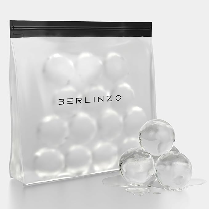 BERLINZO Large Reusable Ice Storage Bag - Freezer Safe Leak Proof Silicone and Plastic-Free Lunch Bag for Ice and Food Storage - BPA-Free XL Size