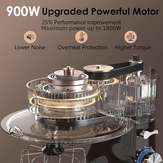Kitchen in the Box Stand Mixer, 900W 8.5 QT Kitchen Electric Mixer, 10-Speed Large Capacity Tilt-head Food Mixer with Dough Hook, Wire Whip, Flat Beater & Splash Guard (Black)