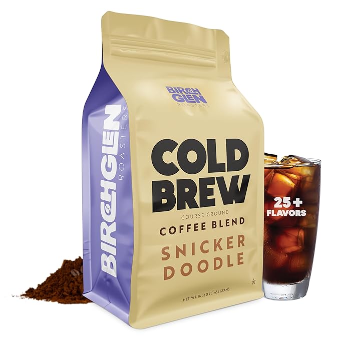 Birch Glen Roasters Cold Brew Coffee | Flavored Coarse Ground Coffee | Medium Roast | Artisanal Roasting | 100% Arabica |1 LB Bag | Snickerdoodle