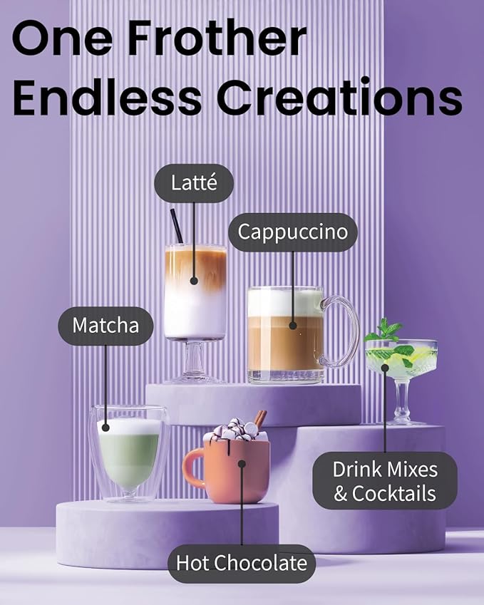 Elementi Pink Electric Milk Frother with Stand - Drink Mixer Handheld Stirrer - Coffee Whisk - Pink Coffee Maker - Espumador de Leche - Hand Frother with Stand (Hot Pink)