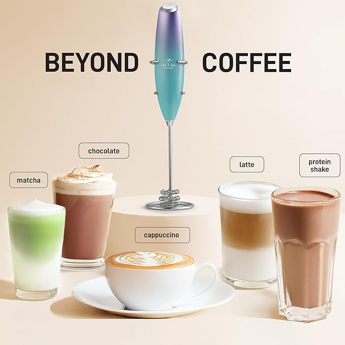 Zulay Kitchen Patented Tornado Triple Whisk Milk Frother with 4 Duracell Batteries – Handheld Foam Maker for Coffee, Lattes, Matcha & Hot Chocolate – Rich, Creamy Froth in Seconds
