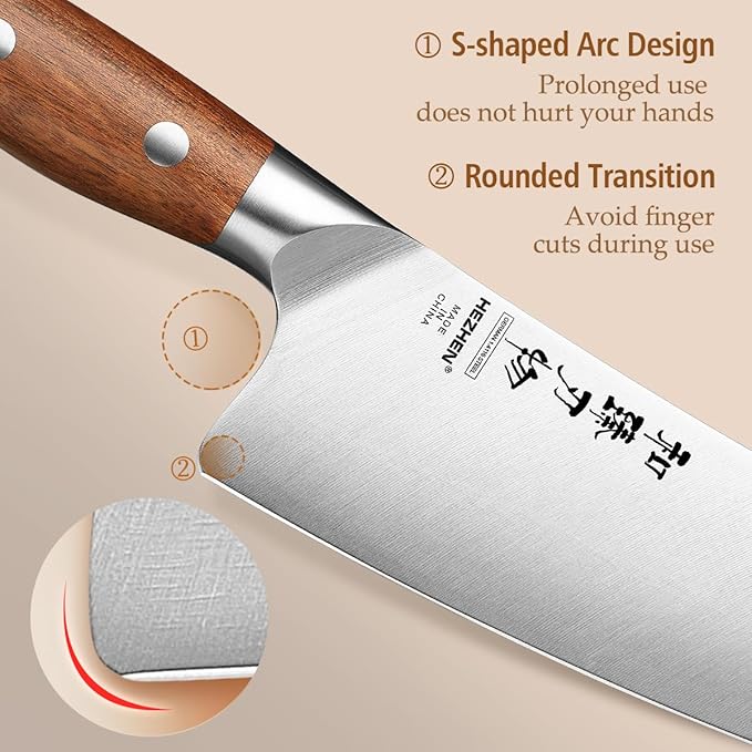 HEZHEN Knife Set,5 Piece Kitchen Chef Knife Set, German High Carbon Stainless Steel Ultra Sharp Chef Santoku Slicing Utility Paring Knives Sets, Ergonomic Full Tang Handle Cooking Cutlery Set Gift