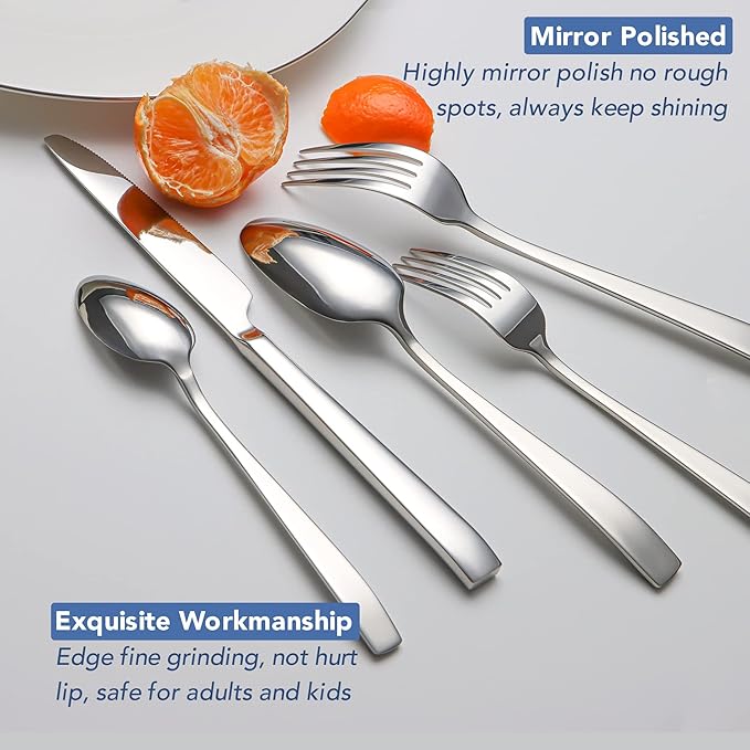 40 Piece Silverware Set Service for 8, EIUBUIE Premium Stainless Steel Cutlery Set, Mirror Polished Flatware Sets Heavy Duty and Solid, Modern Kitchen Eating Utensils Sets Include Spoons Forks Knives