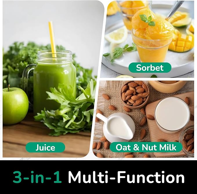 Canoly C16 Cold Press Juicer, 6" Extra Wide Feed Chute, 3-IN-1 Strainers (Juice & Sorbet & Nut Milk), Powerful AC Brushless Motor, Self Precut System, Juicer Machines with BPA-Free (Pearl White)