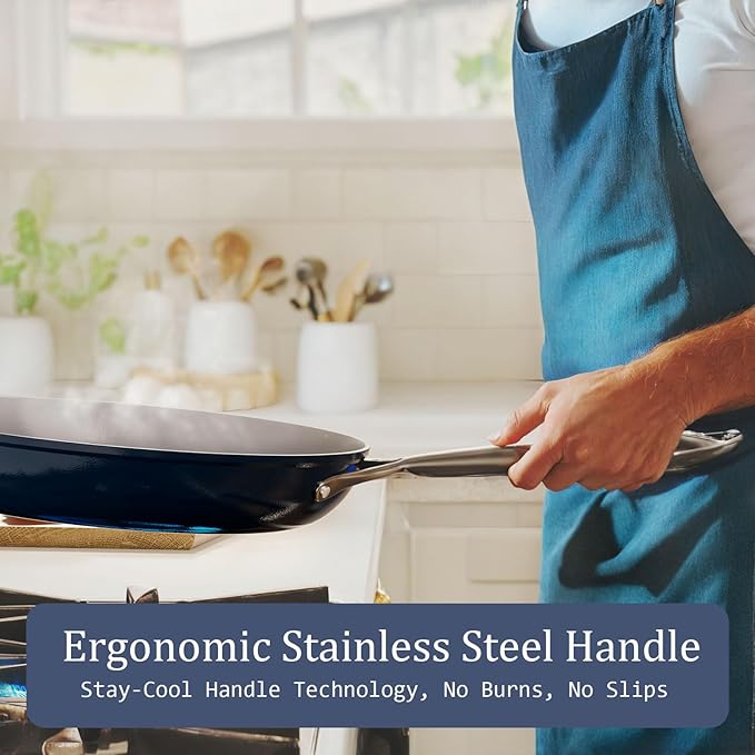 Ceramic Cookware Set Nonstick Pots and Pans Set with Lid PFAS-Free Non Toxic Cookware Set with Advanced G7 Ceramic Coating, Oven Safe Up To 500°F, Quick & Even Heat Distribution, Navy Blue