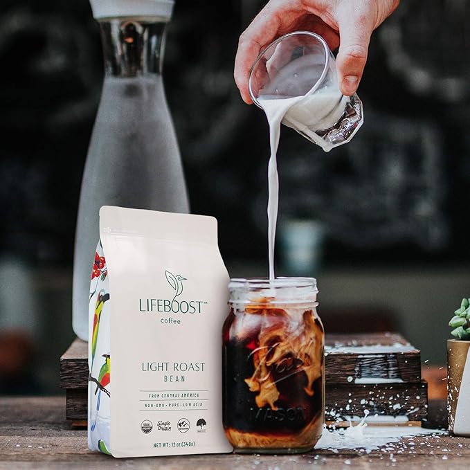 Lifeboost Light Roast Coffee Beans - Non-GMO Single Origin Low Acid Organic Light Roast Coffee - Third Party Tested For Mycotoxins & Pesticides - Whole Bean - 12 Ounces