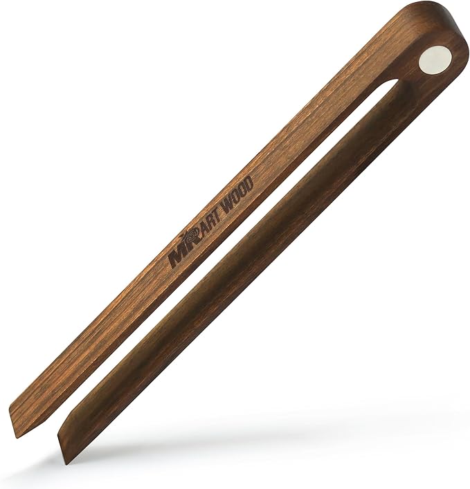 Magnetic Walnut Wooden Toaster Tongs | 8.7-Inch Kitchen Tongs for Cooking, Bread, Bacon, Bagels, and Muffins | Non-Toxic Design, A Durable Alternative to Bamboo, Perfect for Toaster, BBQ, and Grilling
