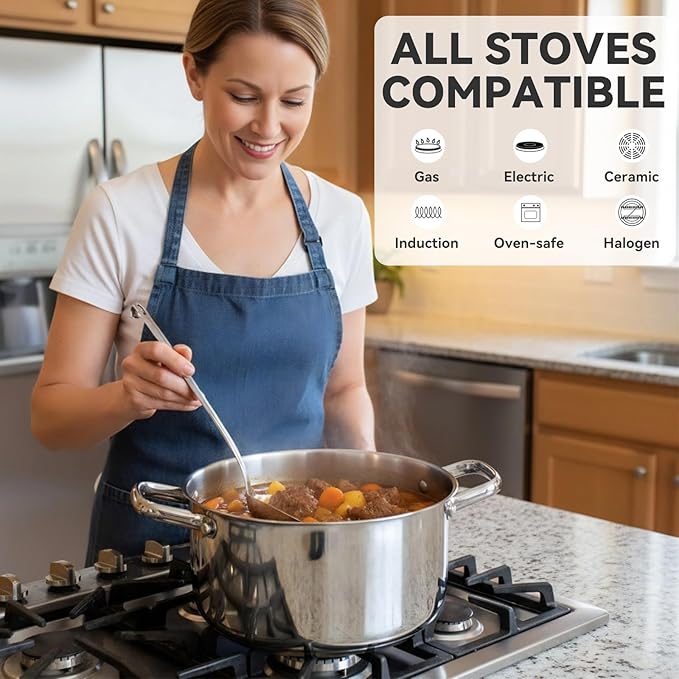 3QT Stock Pot, 316L Stainless Steel Stockpot with Lid, Professional Multi-Use Soup & Pasta Cooking Pot, Oven, Gas and Dishwasher Safe