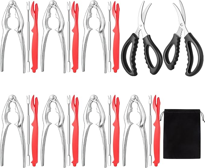Seafood Cracker Tool Set With Lobster Sheller Stainless Steel Crab Crackers Crab Leg Fork Seafood Scissors And Storage Bag, Crab Leg Pick Utensils Set Crab Eating Tools (24Pcs)