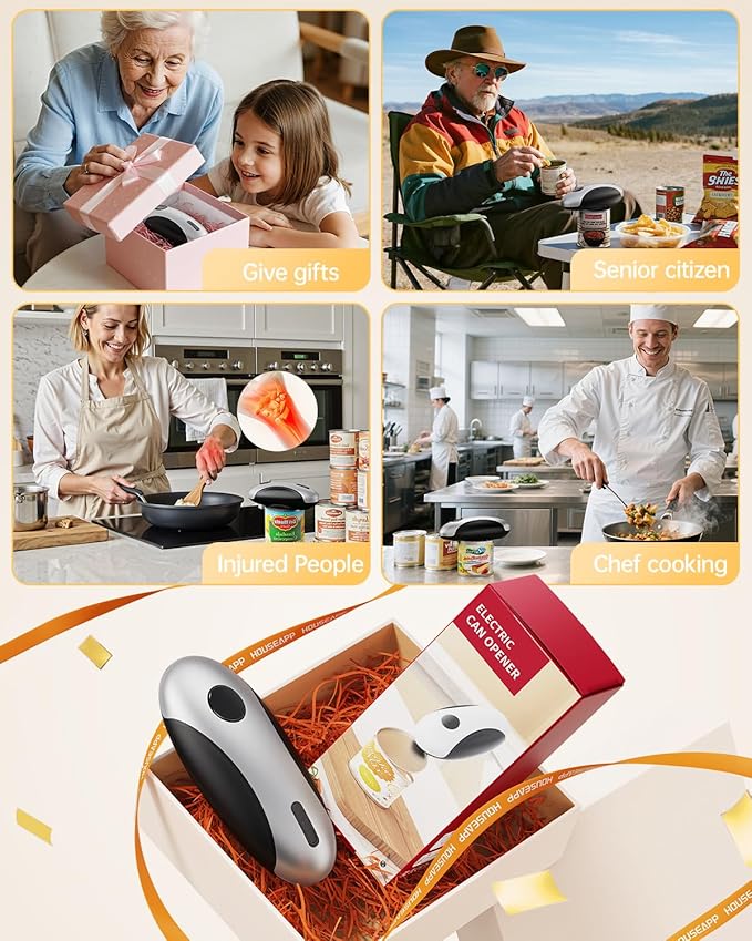 Rechargeable Electric Can Opener - Smooth Edge, One-Touch Automatic Can Opener for Seniors & Arthritis, Hands-Free Can Openers for Kitchen, Type-C Fast Charge, Compact Portable Can Openers