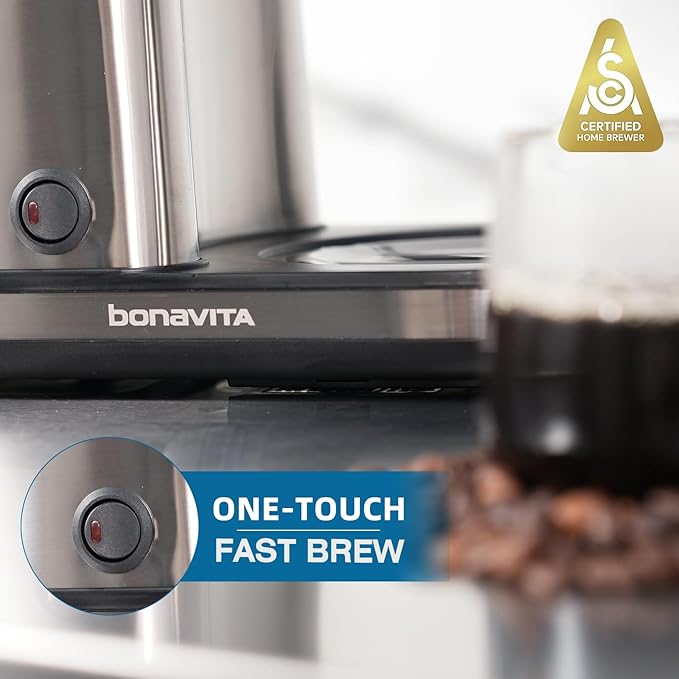 Bonavita 5 Cup Drip Coffee Maker Machine, One-Touch Pour Over, Auto Pause Brewing with Stainless Steel Double Wall Thermal Carafe, SCA Certified, Dishwasher Safe, BV1500TS
