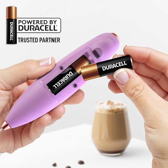 Zulay Kitchen Tornado Whisk Milk Frother with 4 AA Duracell Batteries - Triple Whisk for More Power - Handheld Coffee Frother with Stand - Drink Mixer for Lattes, Matcha & Protein Shakes