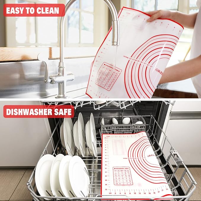 Extra Large Silicone Pastry Mat Extra Thick Non Stick Baking Mat with Measurement Fondant Mat, Counter Mat, Dough Rolling Mat, Oven Liner, Pie Crust Mat (20''(W) * 28''(L), Red)