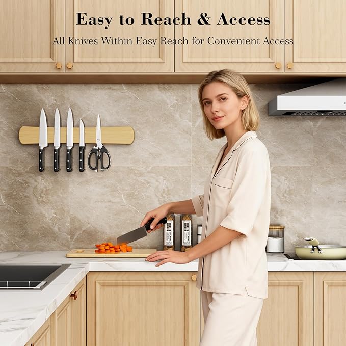 Magnetic Knife Holder for Wall, 24 Inch Extra Large Bamboo Knife Strip with Strong Magnetism, Space Saver Organizer for Farmhouse/Restaurant Kitchen, Housewarming Gifts