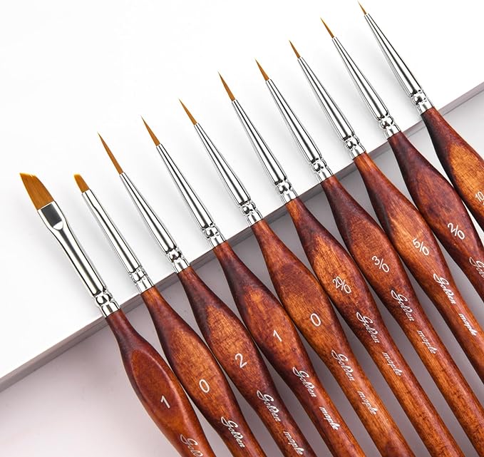 Golden Maple Miniature Model Paint Brushes-10pcs Micro Detail Paint Brush Set,Small Fine Detail Brushes for Acrylic, Oil, Watercolor & Paint by Number,Figurine