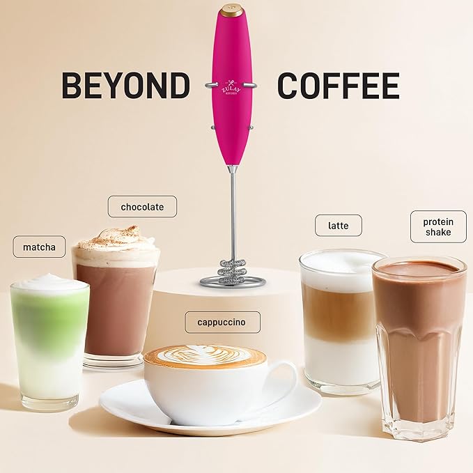 Zulay Kitchen Patented Tornado Triple Whisk Milk Frother with 4 Duracell Batteries – Handheld Foam Maker for Coffee, Lattes, Matcha & Hot Chocolate – Rich, Creamy Froth in Seconds