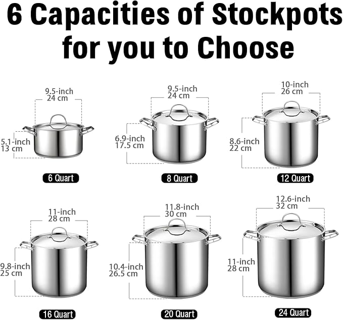 Cooks Standard 18/10 Stainless Steel Stockpot 24-Quart, Classic Deep Cooking Pot Canning Cookware with Stainless Steel Lid, Silver