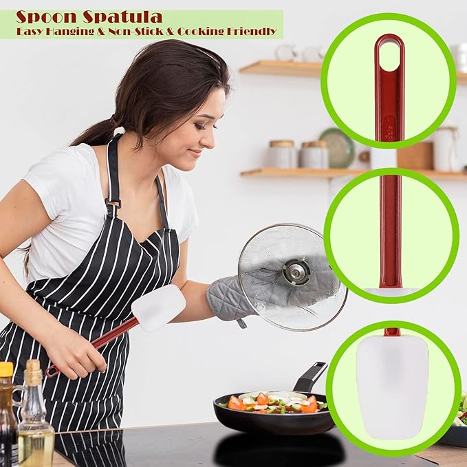 Commercial Spoonula Rubber Spatula Set, High Heat Spatula Spoon 9.5 Inches, Commercial Spatula for Cooking, Rubber Spatula Set Resistant to 500℉ (1 Scrapers+1 Spoonula 14"/M)