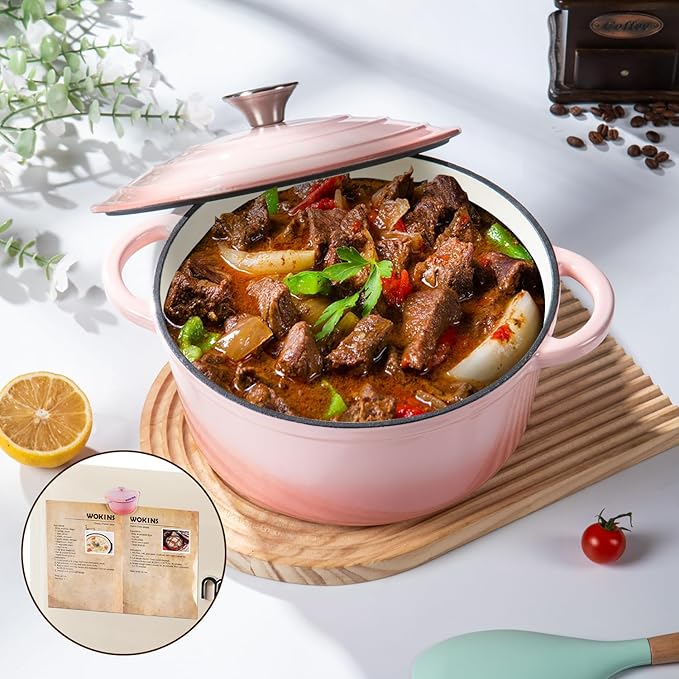 Enameled Cast Iron Dutch Oven Pot with Lid Heavy-Duty Cookware for Bread Baking, Braising, Stews, Roasting,4QT，pink
