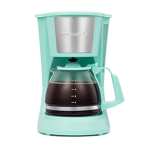 Holstein Housewares HH-0914701I 5-Cup Coffee Maker, Mint, 9.8x10x5.7