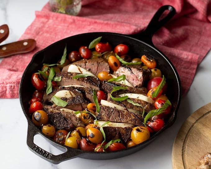 Lodge Cast Iron Skillet with Red Silicone Hot Handle Holder, 10.25-inch