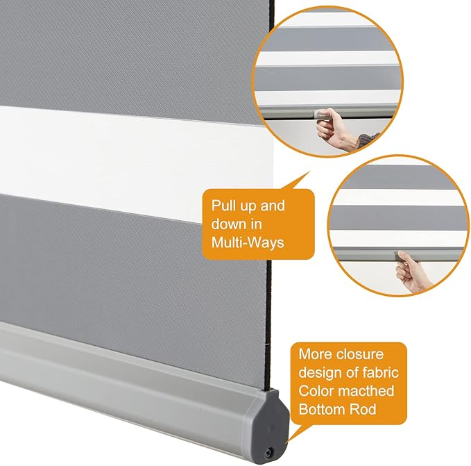 Persilux Window Zebra Blinds, Roller Blinds Cordless (52" W x 72" H, Grey) Light Filtering Sheer Window Treatments, Light Control for Day and Night, Easy to Install…