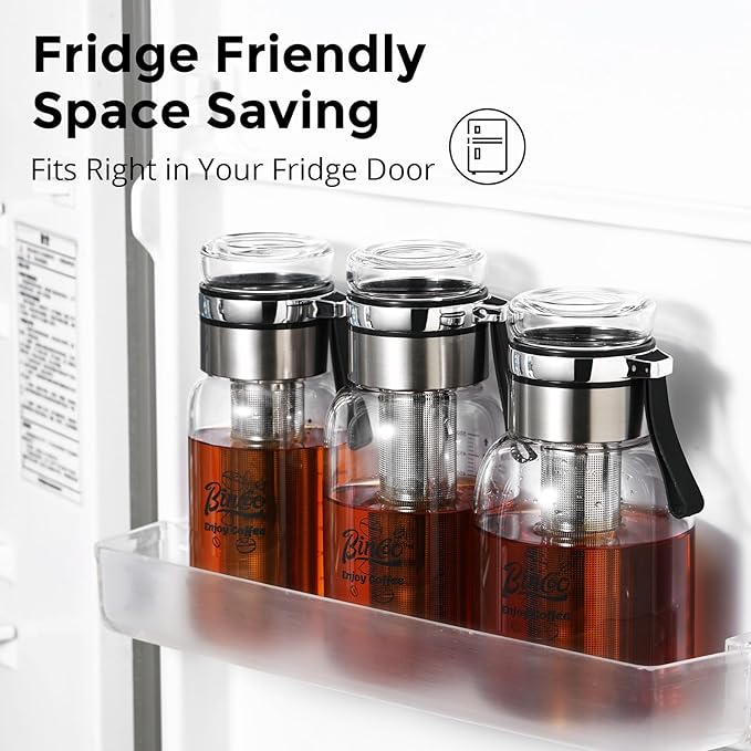 Glass Cold Brew Coffee Maker with Extended Fine Mesh Filter, Tea Infuser Bottle Iced Coffee Maker with Thick Borosilicate Glass (750ml/24oz)