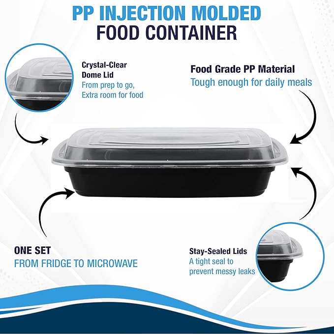 Ruthy's Outlet Meal Prep Containers W/Lids -Square Food Storage – BPA-Free| Stackable | Microwave | Freezer & Dishwasher Safe | Reusable Lunch Bento Box Portion Control & Planning (100 Pack, 12 oz)