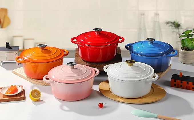 Enameled Cast Iron Dutch Oven Pot with Lid Heavy-Duty Cookware for Bread Baking, Braising, Stews, Roasting,7QT，orange