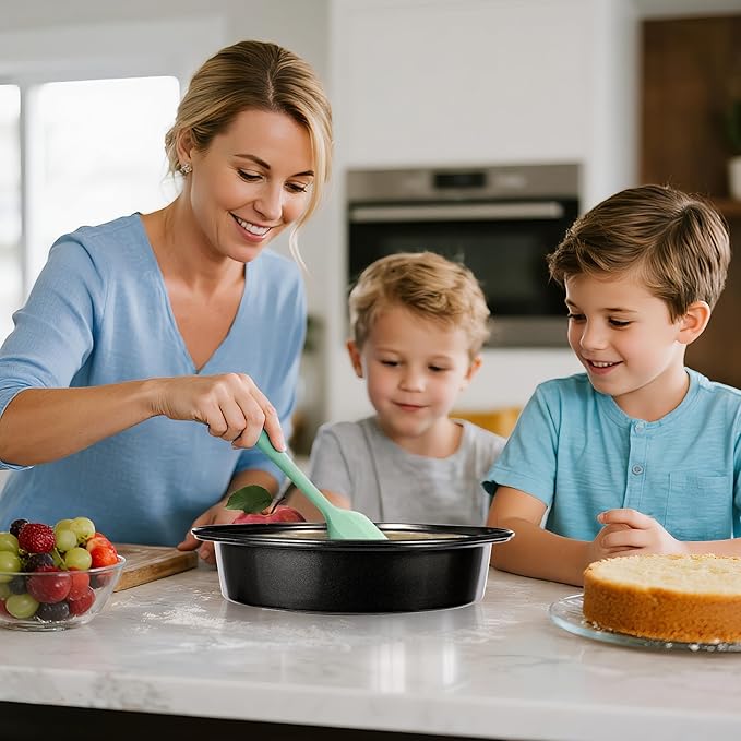 8 Inch Cake Pan, Nonstick 4 Pack Round Cake Pans with 100PCS Pre-cut Parchment Paper for Birthday Christmas, Durable Circle Cake Pan Sets with Handle for Baking Multi-Layer Cakes, Dishwasher Safe