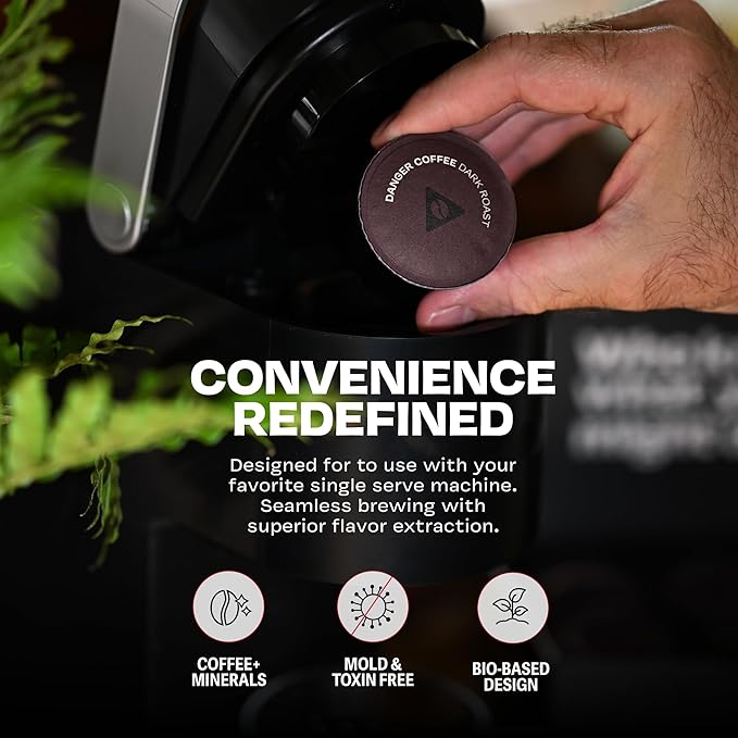 Danger Coffee by Dave Asprey, Remineralized, Mold Free & Lab Tested Compostable Pods | Dark Roast 12 Pods