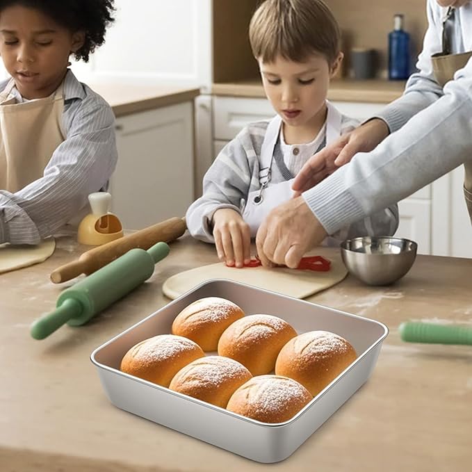LIANYU 8 Pack 8 x 8 Inch Square Baking Cake Pan, Stainless Steel Brownie Bread Cake Molds, Square Bakeware for Lasagna Pie, Oven & Dishwasher Safe