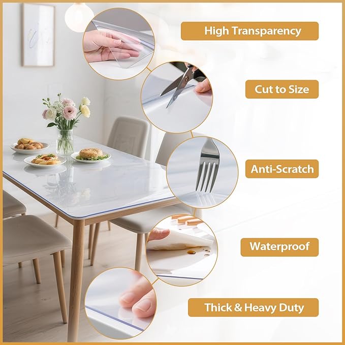Clear Table Protector 40 x 80 Inch, 1.9mm Thick Waterproof PVC Plastic Table Cover, Durable Table Pad for Dining Room, Kitchen, Writing Desk, and Coffee Tables