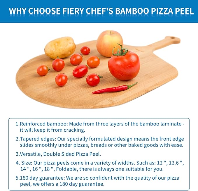 18” Bamboo Pizza Peel - Lightweight Smooth Wooden Pizza Paddle and Pizza Cutting Board with 8 Slice Grooves, Outdoor Pizza Oven Accessories, 25.6 Inch x 18 Inch
