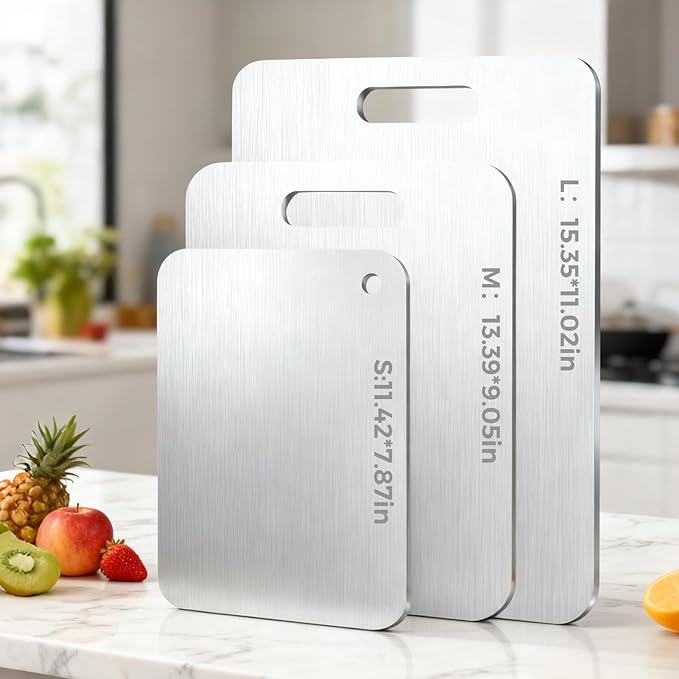 Tavano Titanium Cutting Board,100% Pure Titanium Cutting Boards for Kitchen,Double-side Available Cutting Board for Vegetables,Meat,Fruits,Easy to Store and Clean(M)
