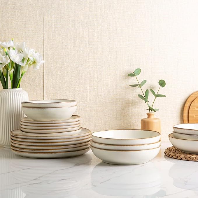 AmorArc Ceramic Dinnerware Sets,Handmade Reactive Glaze Stoneware Plates and Bowls Sets,Highly Chip and Crack Resistant | Dishwasher & Microwave Safe Dishes Set,Service for 4 (12pc)