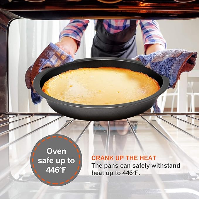 Perlli Baking Pan 8 Piece Set Nonstick Carbon Steel Gray Oven Safe Bakeware Kitchen Set, Cookie Sheet, 2 Round Cake Pans, Square Pan, Loaf Pan, Deep Dish Pan, Pizza Crisper, & 12 Cup Muffin Pan