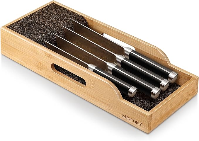 Bamboo Knife Drawer Organizer Insert Dock, Kitchen Steak Knives Organizer Storage for Any Chef