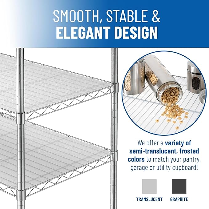 Sterling Shelf Liners for Wire Shelf System: Set of 5 in Graphite: 16 x 36 inch: Plastic Wire Shelving Mats