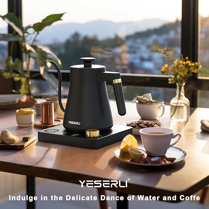 1200W Gooseneck Kettle with ±1℉ Temperature Control,Pour Over Electric Kettle for Coffee & Tea,Digital Display,4 Temp Preset,12H Keep Warm,100% Stainless Steel,Rapid Heating,1L,Matte Black