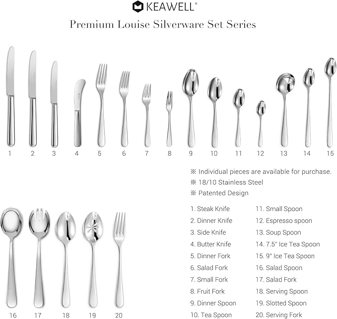 KEAWELL Premium 4-Piece Louise Long Handle Iced Tea Spoons, 18/10 Stainless Steel, Brilliant Mirror Finish, Teaspoons for Coffee, Cocktails, and Beverages, Dishwasher Safe (7.5 inch, 4)