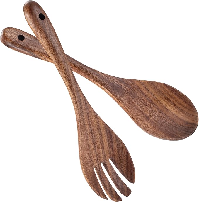 Muso Wood Acacia Salad Servers, 12-inch Wooden Salad Tongs for Serving Salad Mixes, Set of 2 (Acacia salad servers)