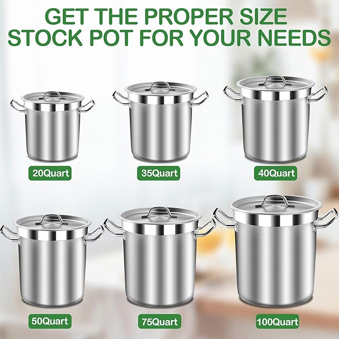 75 Quart Commercial Stock Pot with Lid – Restaurant-Grade Stainless Steel Soup Pot, Triple-Layer Even Heat Base, Steam Vent Lid, Induction Ready – Lobster Boils, Catering, Bulk Cooking
