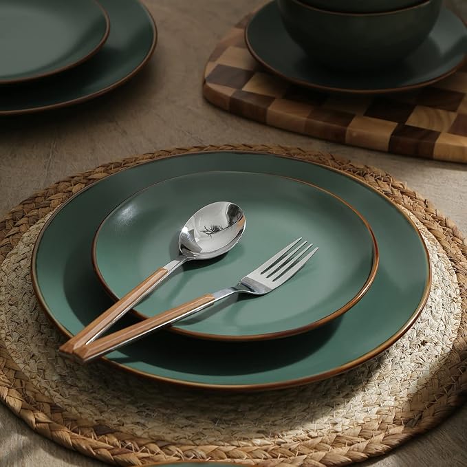 Stone Lain Brasa Modern Stoneware 32 Piece Dinnerware Sets, Plates and bowls Sets, Dish Set for 8, Green