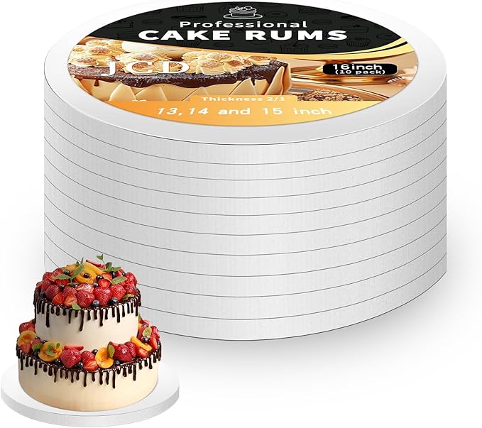 10pcs 16inch Food Grade Cake Rounds,1/2" Thick Cake Base Sturdy Multiple Layers of Corrugated Cardboard for Heavy or Multi Layer Cakes, Pastry, Display (16inch/10pcs)