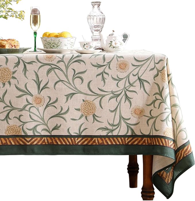 patdrea Designer French Linen Table Cloth for Rectangle Table,Vintage Fall Decorative Tablecloth,Floral Decoration Cover for Kitchen Dining Christmas,Tea Party,Thanksgiving,67"x118"-Littledaisy