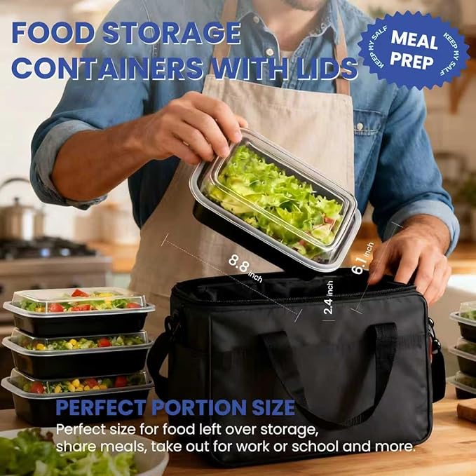 32oz 10 Pack Meal Prep Containers Reusable BPA-Free, Disposable Food Storage Containers with Lids, Bento Box Leakproof To Go Food Containers, Microwave Freezer Dishwasher Safe