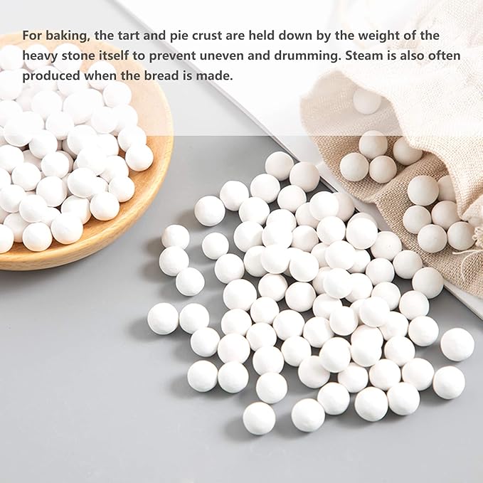 2.2Lb Ceramic Pie Weights Baking Beans Pie Crust Reusable 10mm Weights Natural Ceramic Stoneware with Wheat Straw Container (35 Oz Total) (Pink)